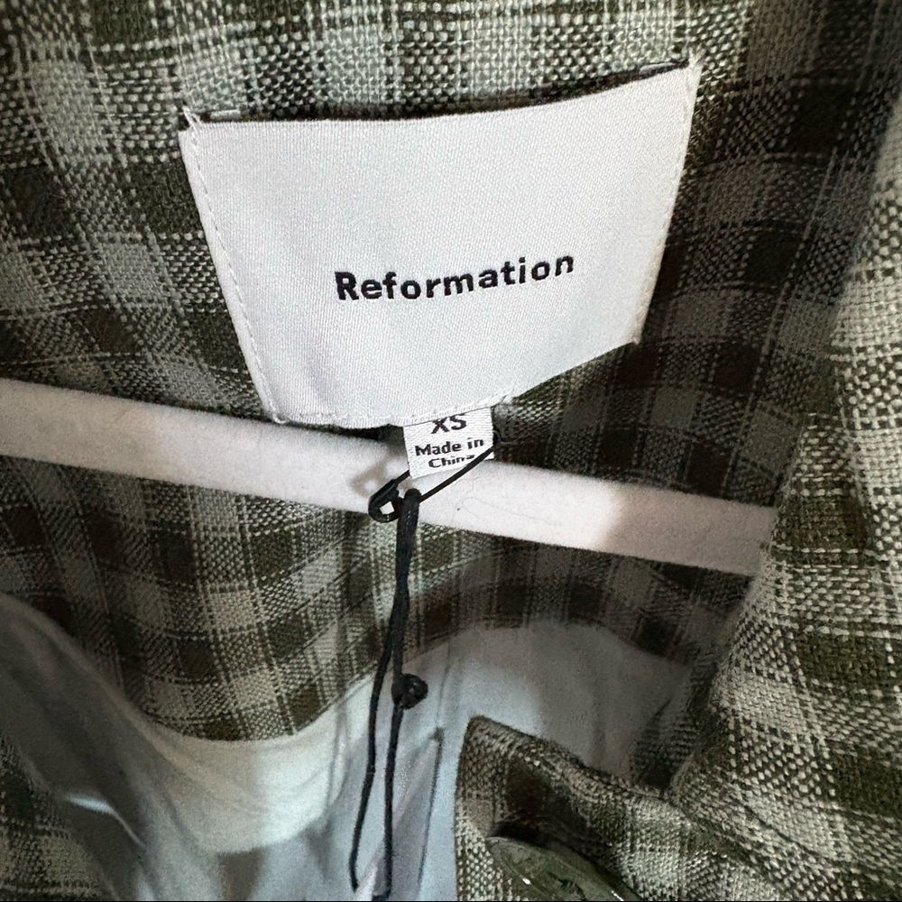 Reformation Irene Linen Jacket in Cactus Check Pattern NWT! - Picture 8 of 10